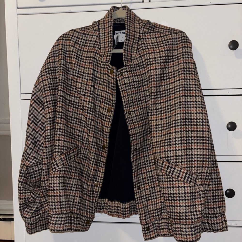 Old Navy Multicolor Houndstooth Bomber Jacket NWT women’s size XL